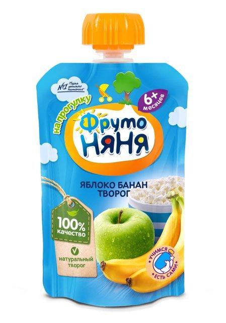 Пюре Фруто Няня из яблок и бананов с творогом с 6 месяцев 90 гр., стекло