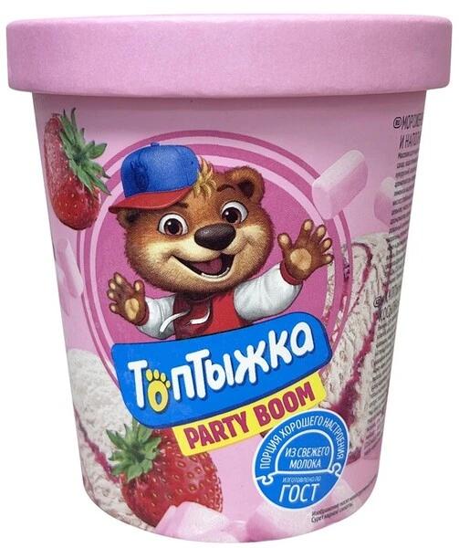 Мороженое пломбир Топтыжка клубника-маршмеллоу 300 гр., пластиковое ведро