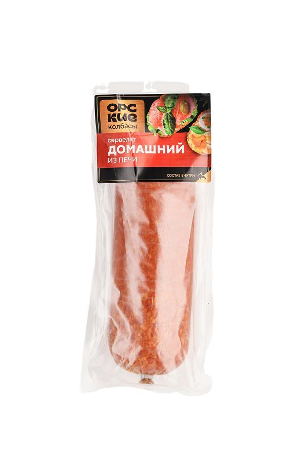 Колбаса полукопченая Орский Мясокомбинат сервелат домашний из печи 1 кг., оболочка