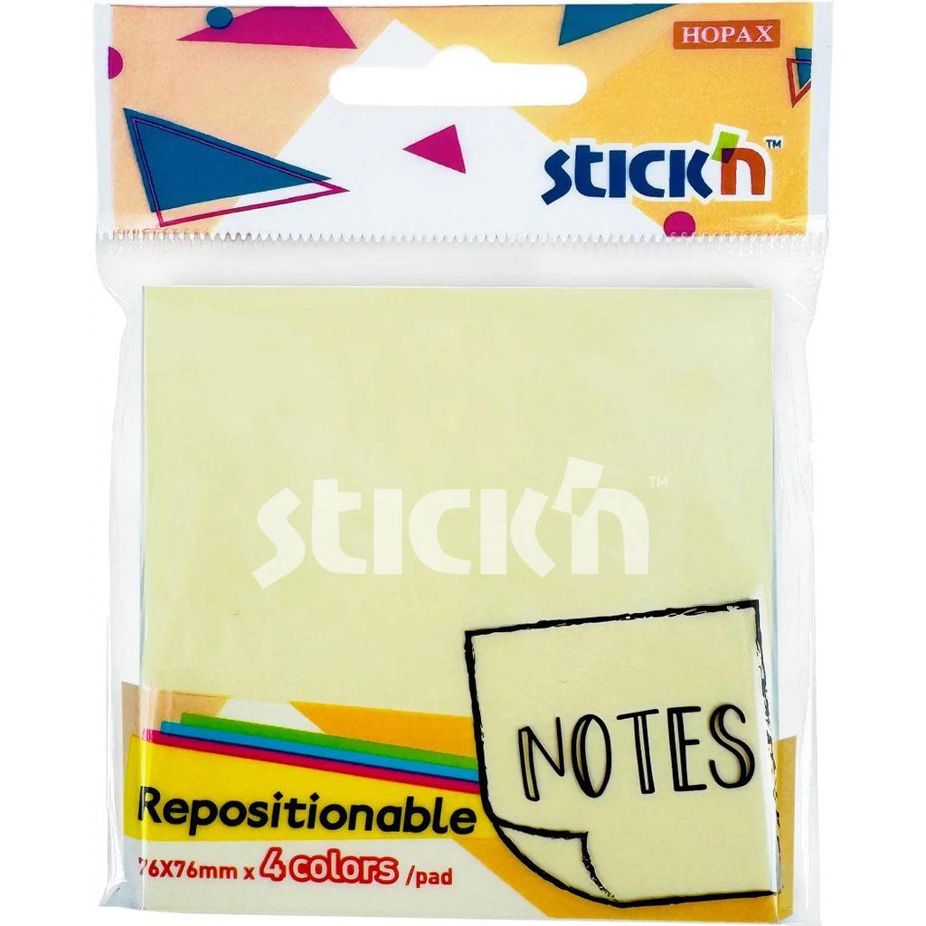 Блок самоклеящийся бумажный Stick'n 27082, 76x76, 80 л, 4 цв, пастель, ассорти