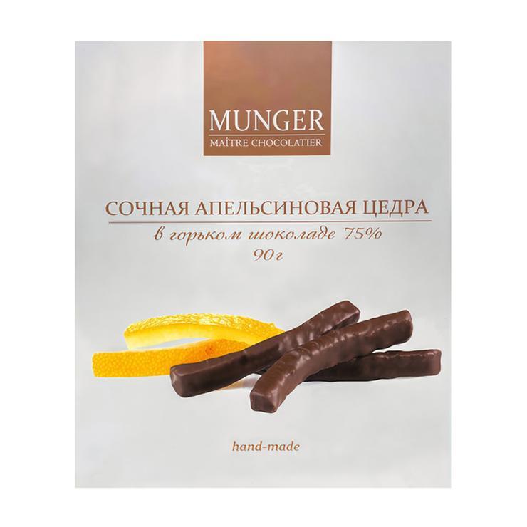 Конфеты Chocolatier MUNGER Maitre цукаты из цедры апельсина в горьком шоколаде 75% 90 гр., картон