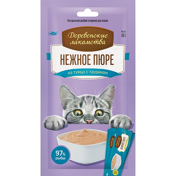 Лакомство для кошек Деревенские лакомства нежное пюре из тунца 4 штуки 40 гр., саше