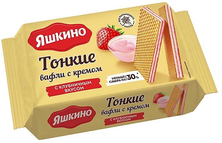 Вафли Яшкино тонкие с кремом с клубничным вкусом 144 гр., флоу-пак