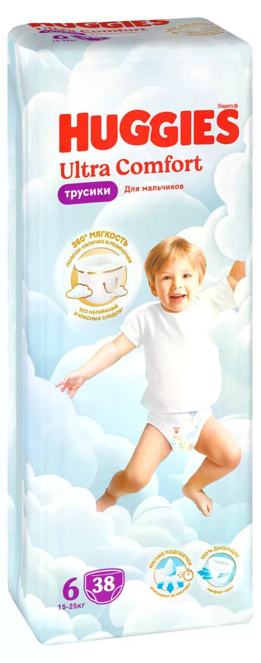 Подгузники трусики Huggies Ультра Комфорт 6 для мальчиков 15-25 кг 38 шт., флоу-пак
