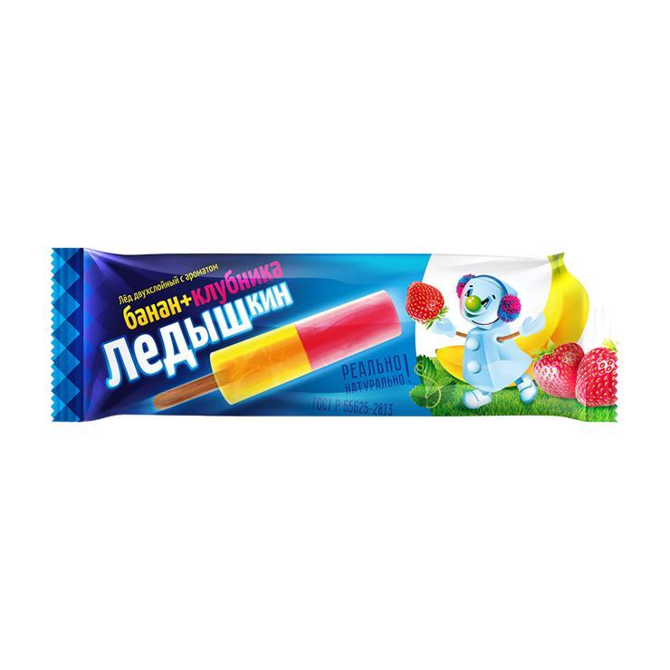 Мороженое лед Ледышкин банан клубника 60 гр., флоу-пак