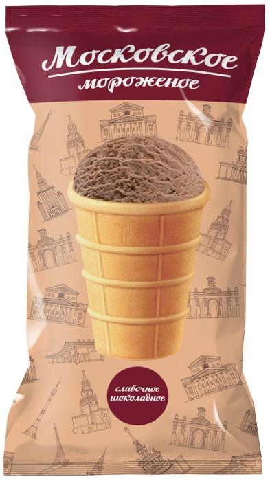 Мороженое пломбир BRandICE московское шоколадное в вафельном стаканчике 70 гр., флоу-пак
