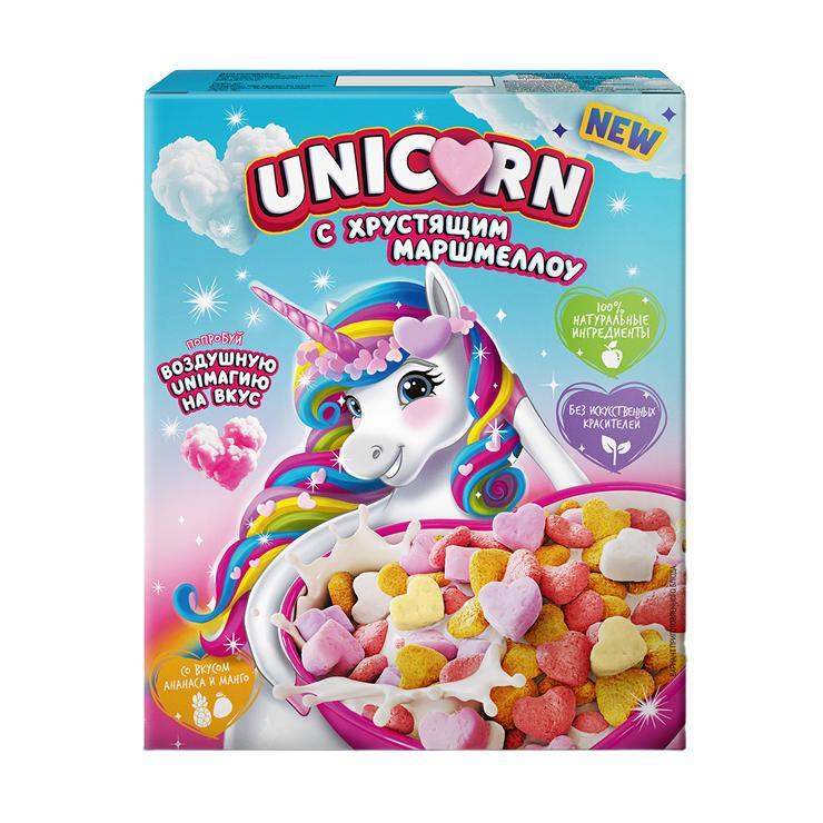 Готовый завтрак Любятово Unicorn хрустящее маршмелоу манго ананас 160 гр., картон