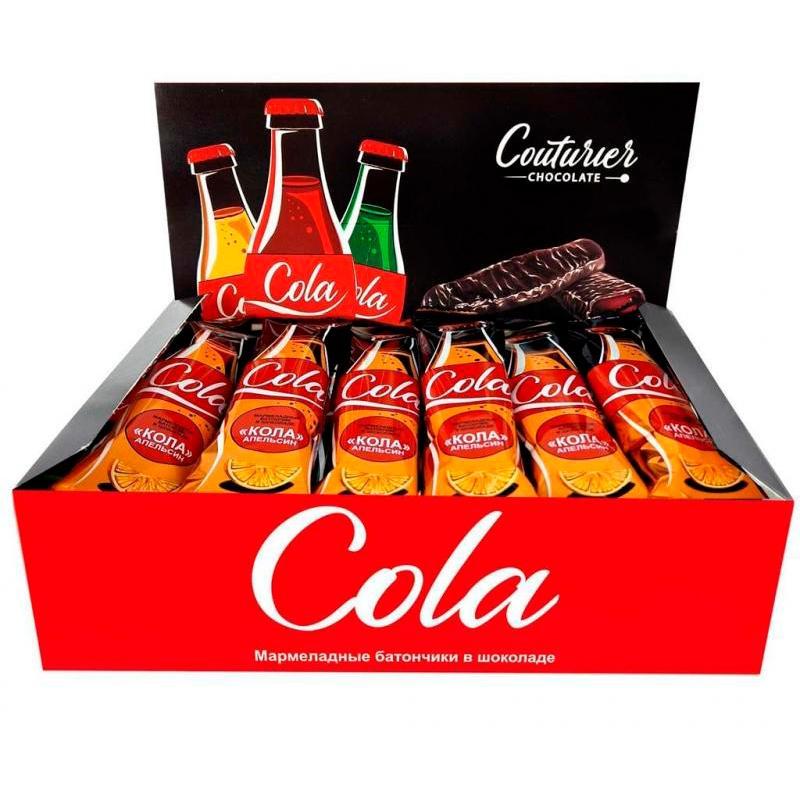 Батончик мармеладный в шоколаде Couturier Cola со вкусом колы и апельсина 22 гр., флоу-пак