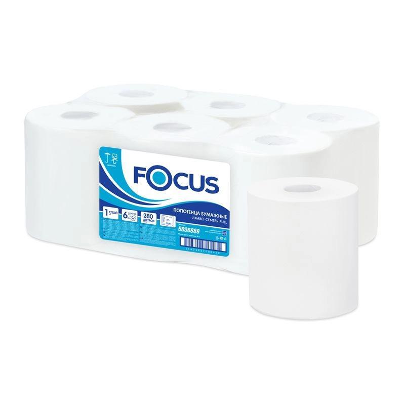 Полотенца бумажные Focus Jumbo в рулонах 1-слойные белые, пакет
