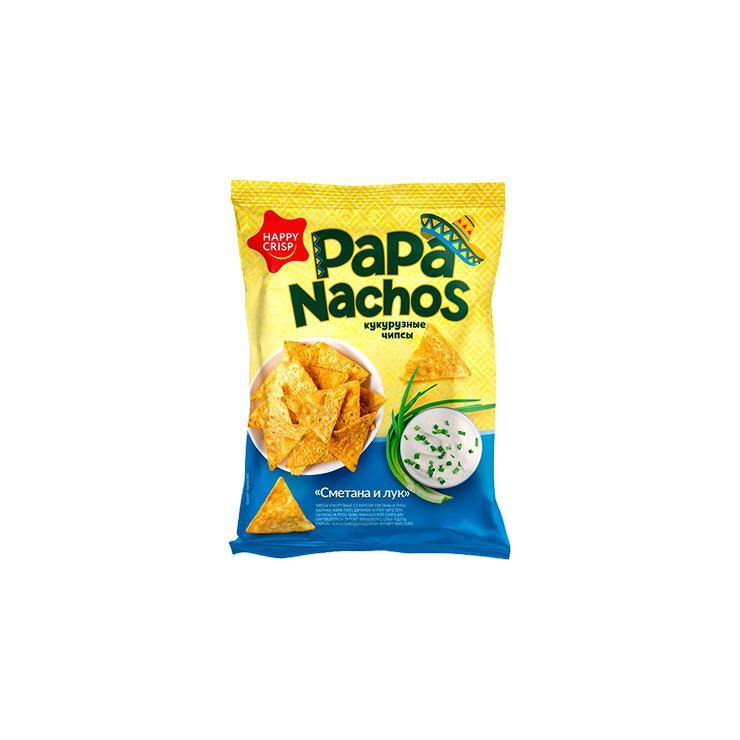 Чипсы Papa Nachos сметана и лук кукурузные 75 гр., флоу-пак