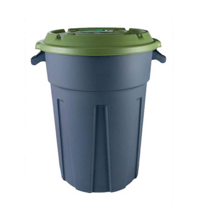 Бак универсальный Plastic Republic 575х502х675мм 80 л. черный с зеленой крышкой круглый