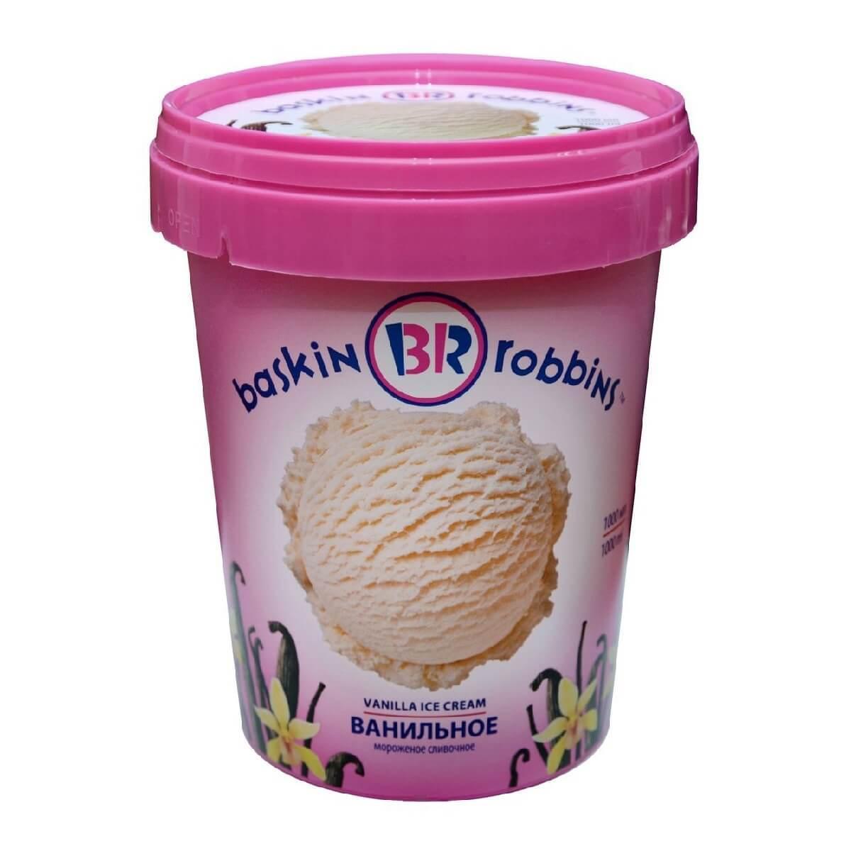 Мороженое пломбир Baskin Robbins ванильное 1 л, пластиковое ведро
