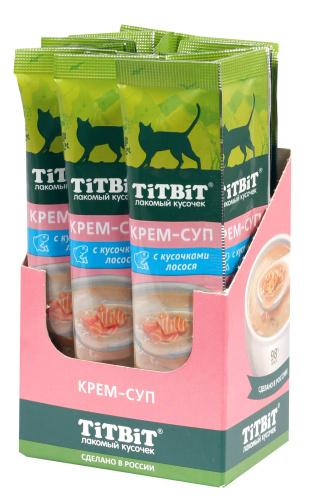 Крем-суп для кошек TitBit с кусочками лосося 10 гр, флоу пак
