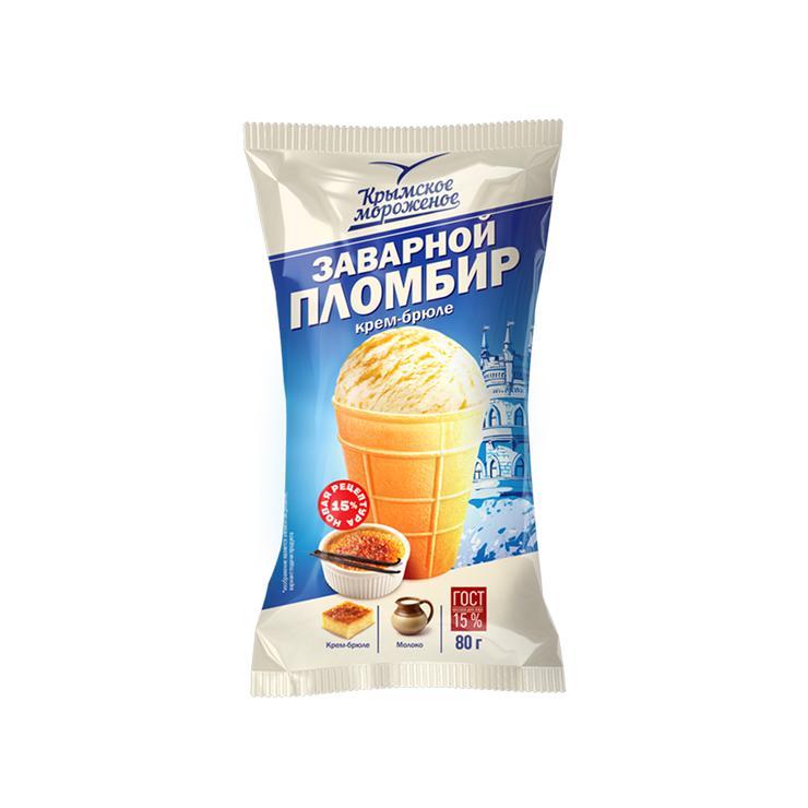 Мороженое Крымское мороженое крем-брюле вафельный стаканчик 15% 80 гр., флоу-пак
