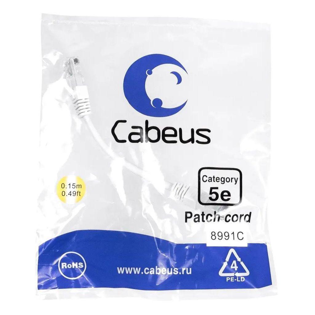Патч-корд CABEUS PC-UTP-RJ45-Cat.5e-0.15m-WH-LSZH, вилка RJ-45, вилка RJ-45, кат.5E, LSZH, 0.15м, белый