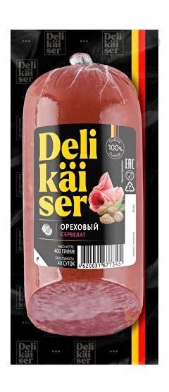 Колбаса варено-копченая Delikaiser Сервелат Ореховый 400 гр., в/у
