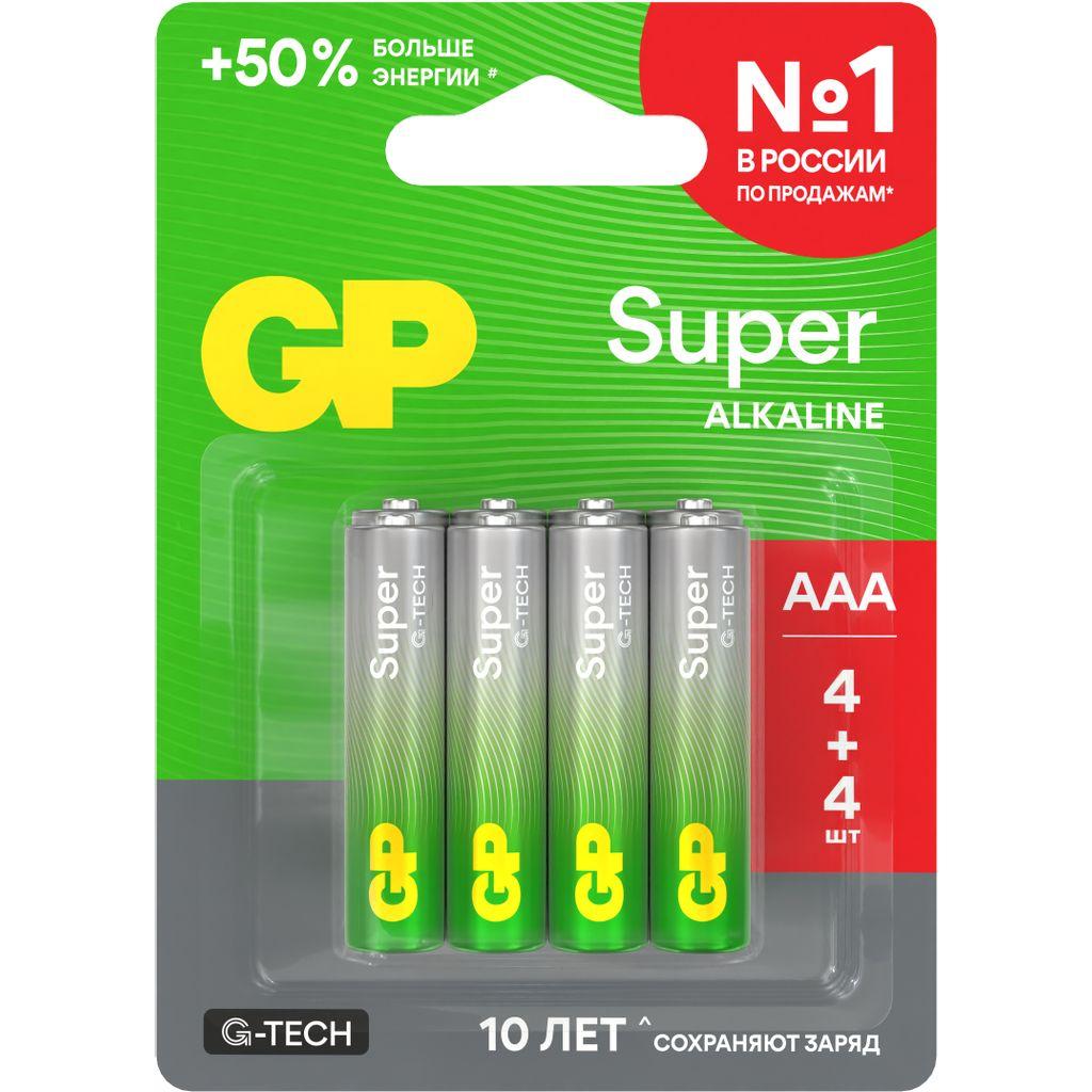 Батарейка AAA GP Super Alkaline G-Tech 24А, 8 шт. 1000мAч