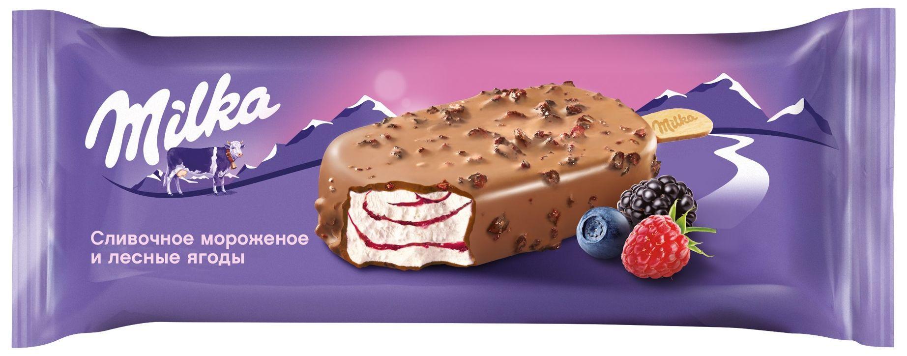 Мороженое эскимо Milka лесные ягоды 64 гр., флоу-пак