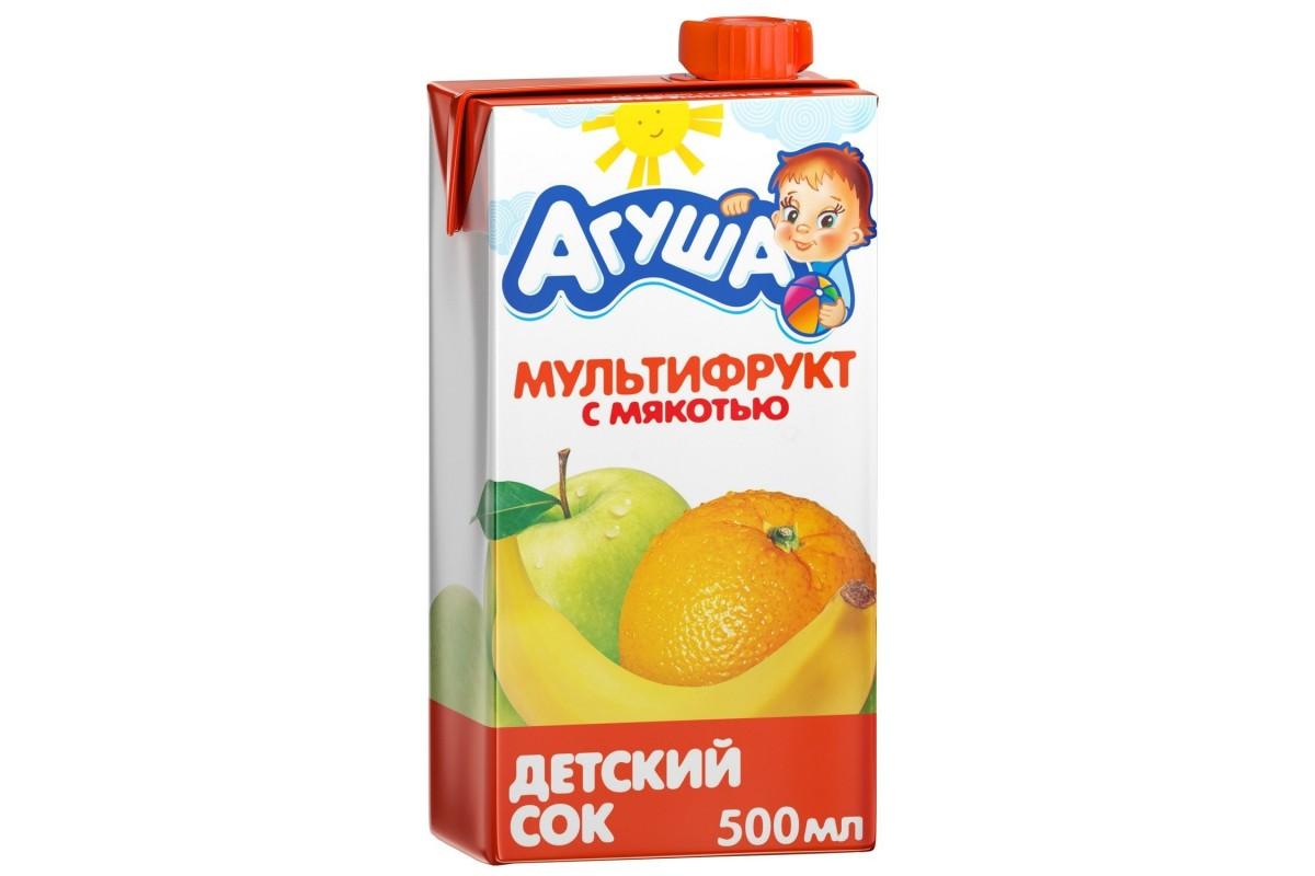 Детский сок Агуша мультифрукт с мякотью, 500мл