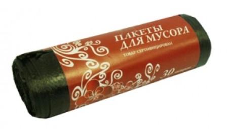 Мешок для мусора одноразовый, пластиковый Ёлочка 30 л., 50х60 см., чёрный, 50 штук, Россия, бумажная упаковка