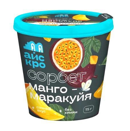 Мороженое пломбир Айскро сорбет манго-маракуйя 75 гр., картон