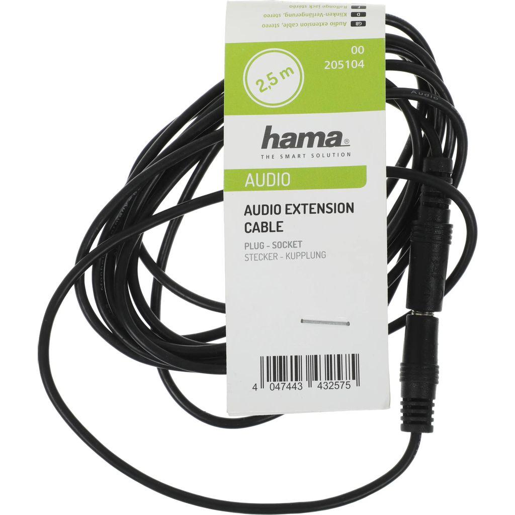 Адаптер аудио HAMA H-205104, Jack 3.5 (m) - Jack 3.5 (f), 2.5м, черный [00205104]