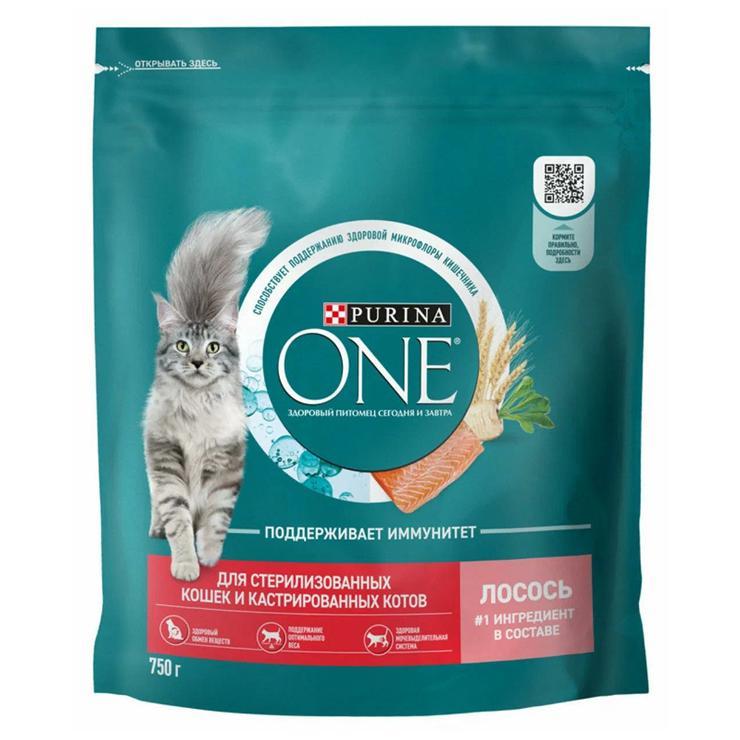 Корм для кошек и котов стерилизованных Purina ONE с лососем и пшеницей 1,5 кг., дой-пак