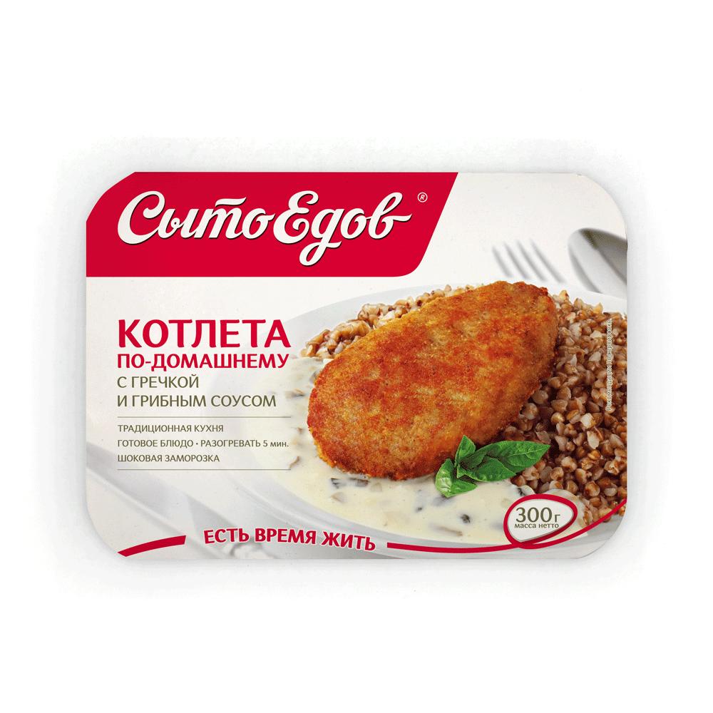 Котлета Сытоедов по-домашнему с гречкой и грибным соусом 300 гр., картон