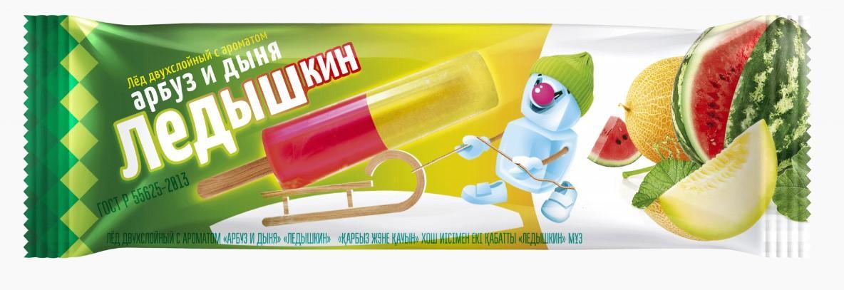Мороженое лед Ледышкин арбуз-дыня 60 гр., флоу-пак
