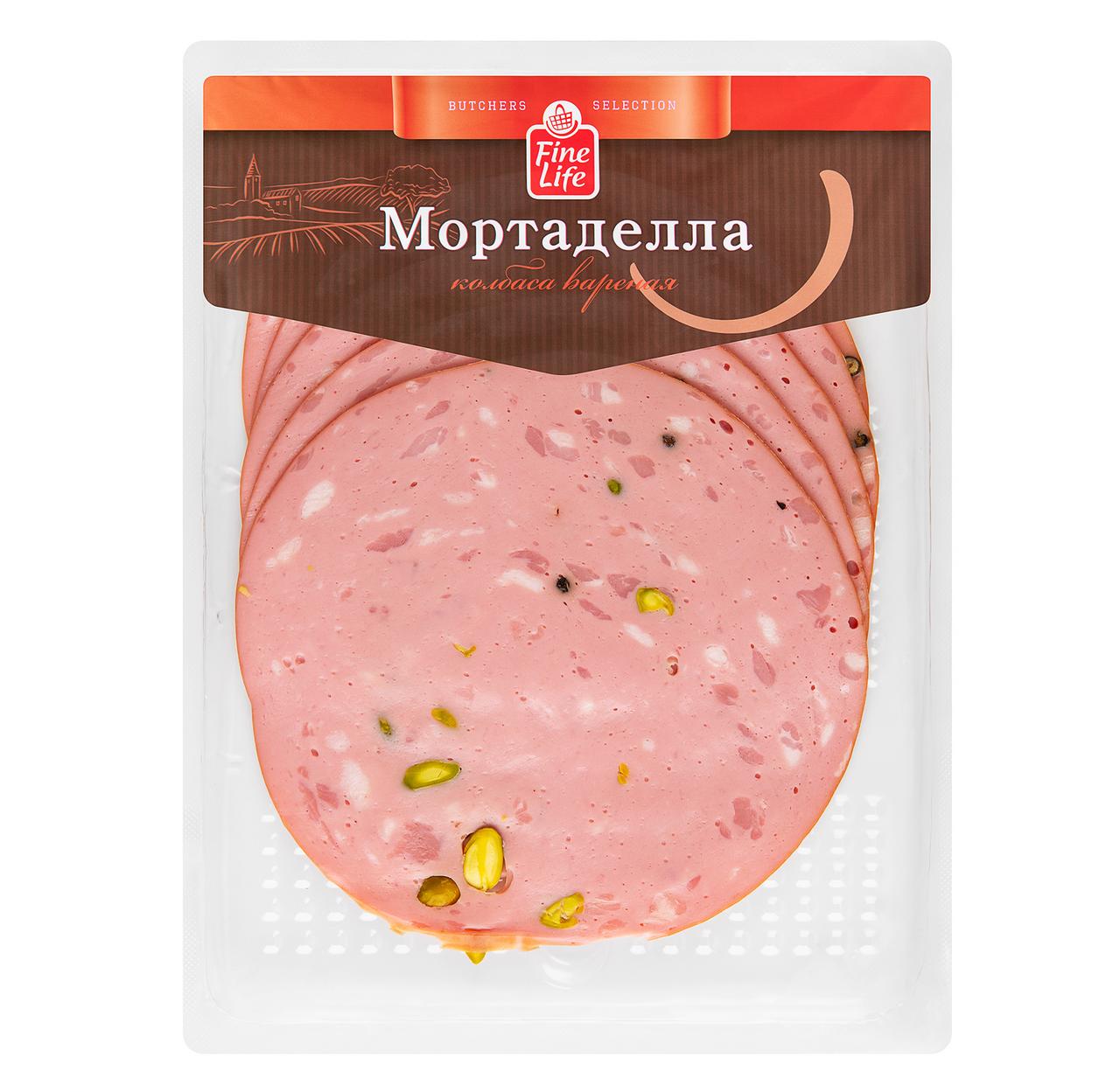 Колбаса Fine Life Мортаделла вареная нарезка 170 гр., в/у