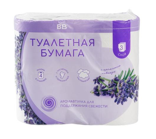Бумага туалетная ВкусВилл лаванда 3 слоя 4 рулона, пакет