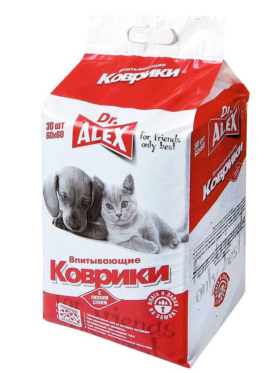 Коврики впитывающие с липким слоем 60х60, 30 шт., Dr.Alex, 700 гр., флоу-пак