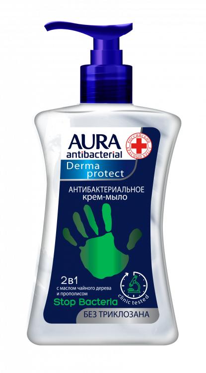 Крем-мыло AURA Derma Protect 2 в 1 Антибактериальное 250 мл., флакон с дозатором