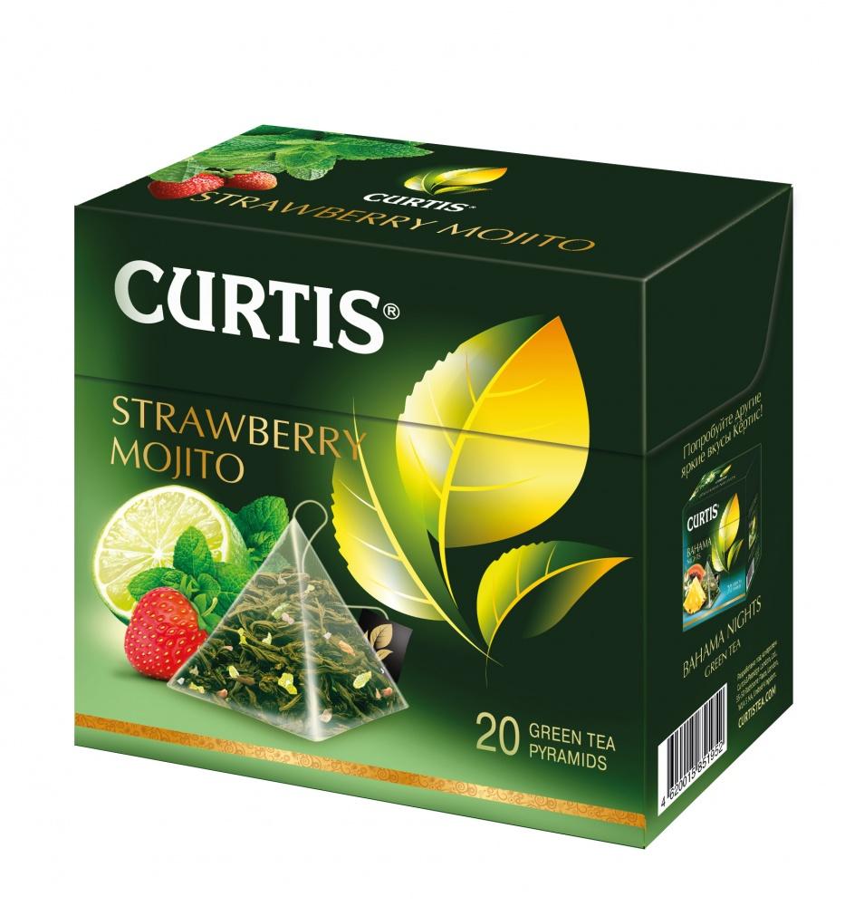 Чай зеленый Curtis strawberry mojito с добавками 20 пирамидок, 36 гр., картон
