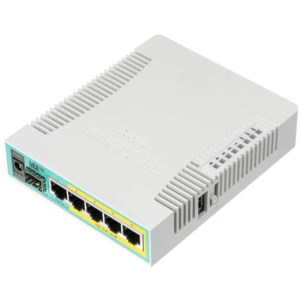 Роутер MIKROTIK hEX PoE, 4 LAN, 1xUSB, 1xSFP, белый [rb960pgs]