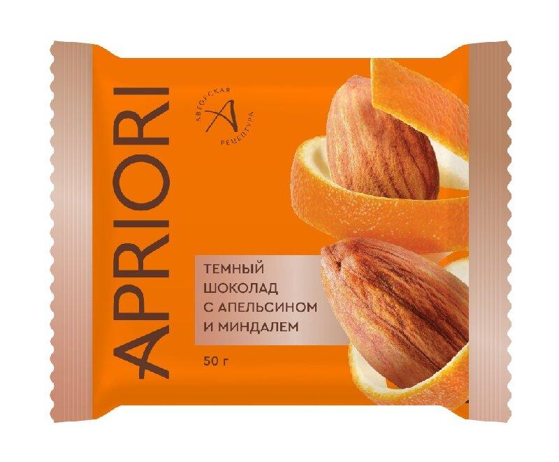 Шоколад Apriori темный с апельсином и миндалем 50 гр., картон