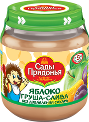 Пюре яблоко-груша-слива с 5 месяцев, Сады Придонья, 120 гр., стекло
