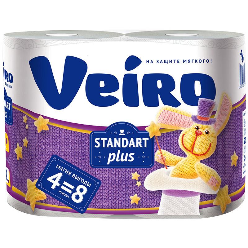 Туалетная бумага Veiro Standart Plus двухслойная тиснение белая 4 шт., флоу-пак