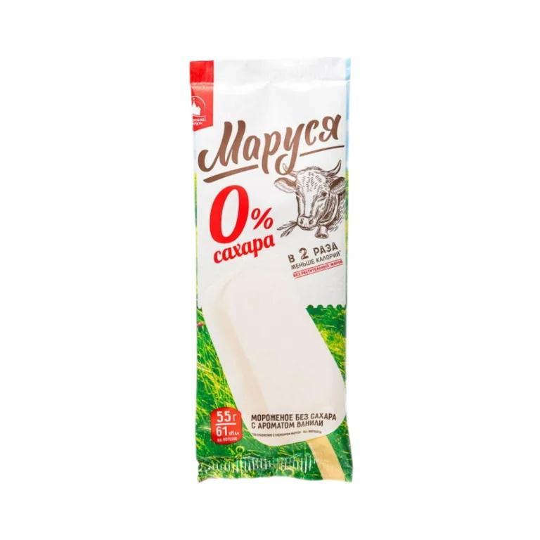 Мороженое эскимо Маруся сливочное 15% без сахара 55 гр., флоу-пак