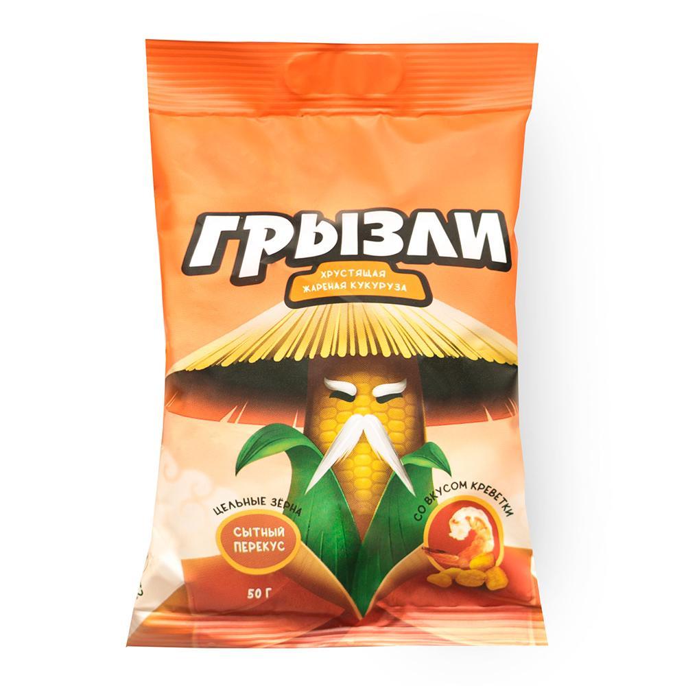 Кукуруза Грызли жареная со вкусом креветки 50 гр., флоу-пак