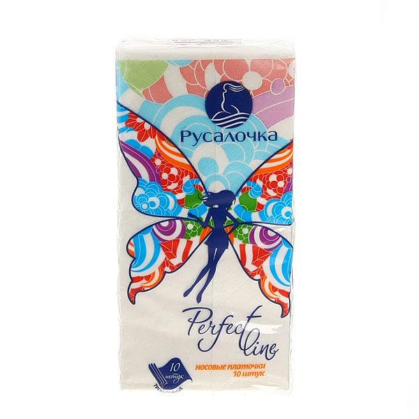 Бумажные платочки 3 слоя 10 шт., Русалочка Rerfect Line, пластиковая упаковка