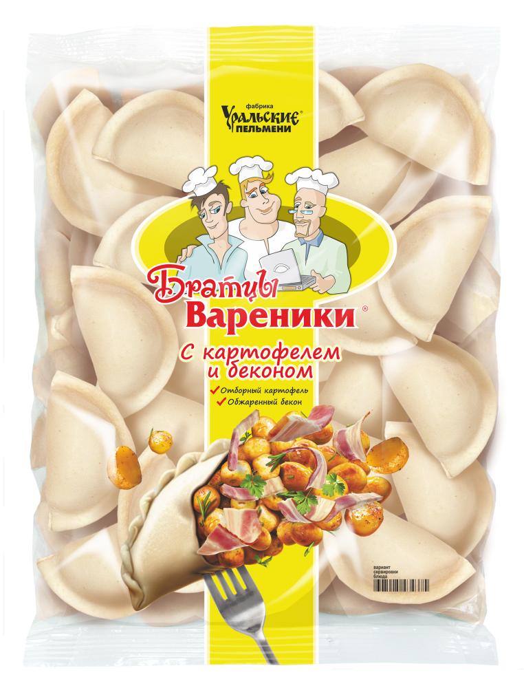 Вареники Братцы Вареники С картофелем и беконом замороженные, 900 гр., флоу-пак