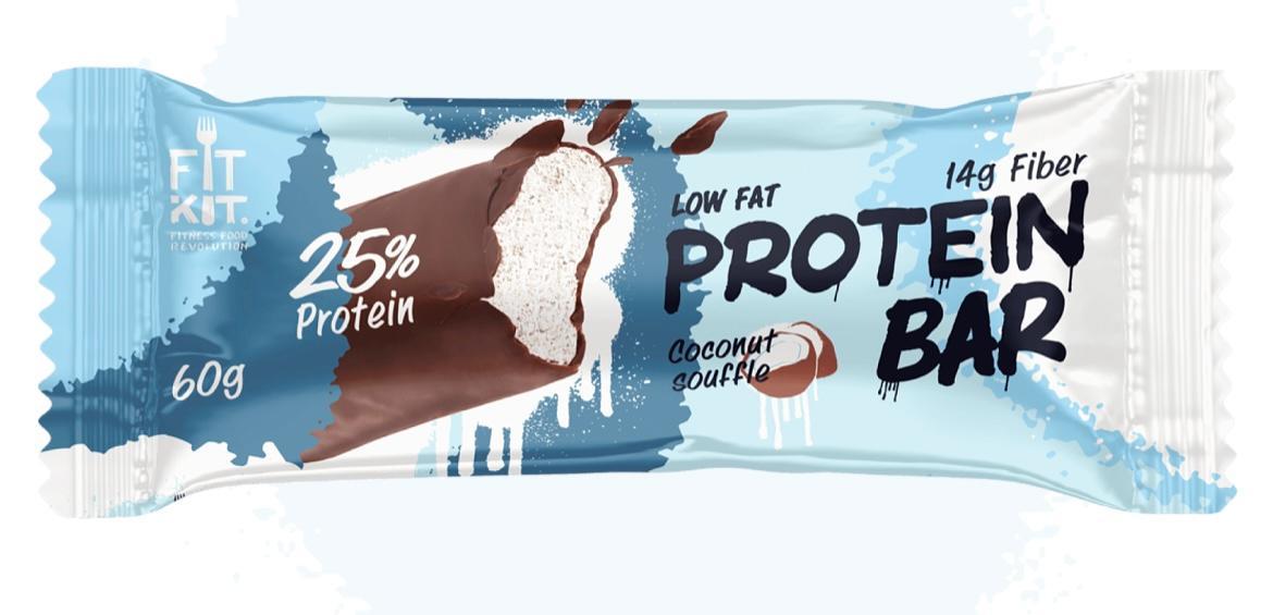 Батончик глазированный FIT KIT Кокосовое суфле Protein Bar 60 гр., флоу-пак