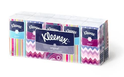 Платки носовые бумажные неароматизированные Kleenex, 10 шт., пластиковый пакет