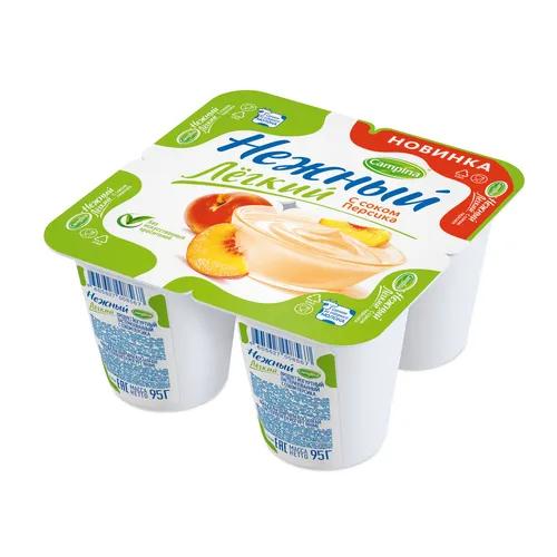 Продукт йогуртный Campina Нежный легкий с соком персика 0,1% 95 гр., пластиковый стакан