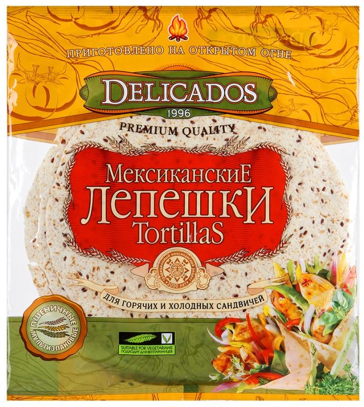 Лепешки Delicados Тортильи пшеничные мультизлаковые 6 шт. 400 гр., флоу-пак