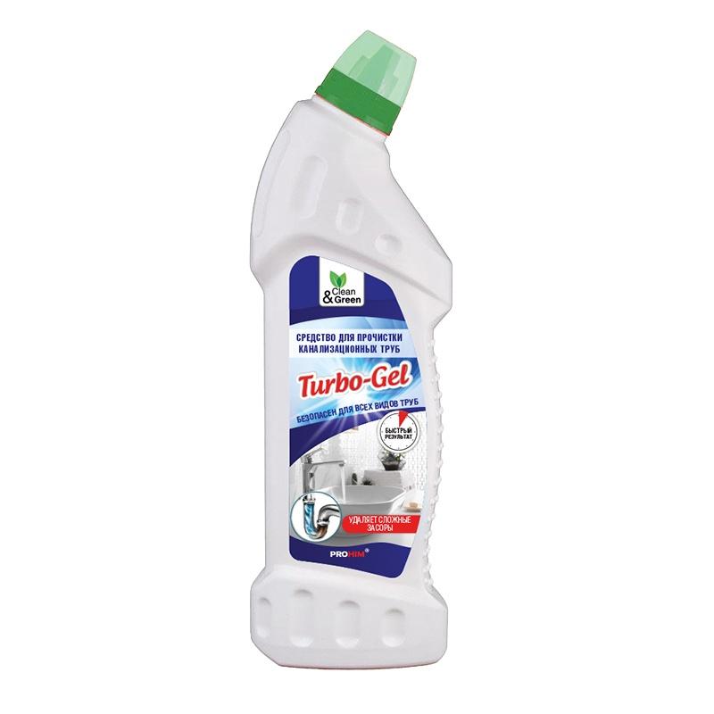 Средство для прочистки канализационных труб Clean&Green Turbo-Gel (щелочное) 750 мл., ПЭТ
