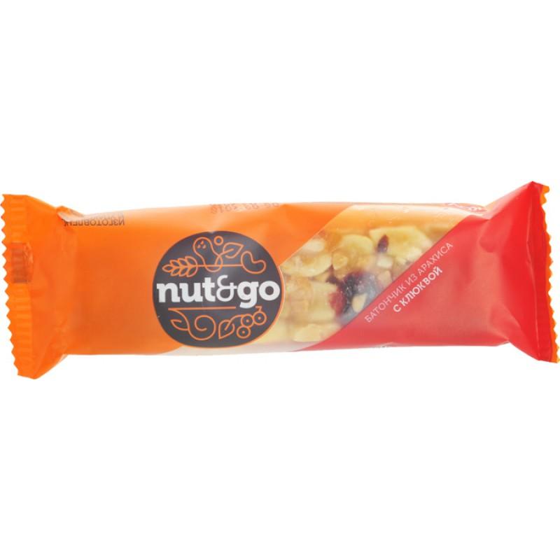 Батончик Nut&Go с арахисом и клюквой, КДВ, 42 гр., флоу-пак