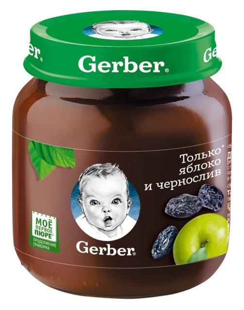 Пюре Яблоко и чернослив, Gerber, 130 гр., стекло