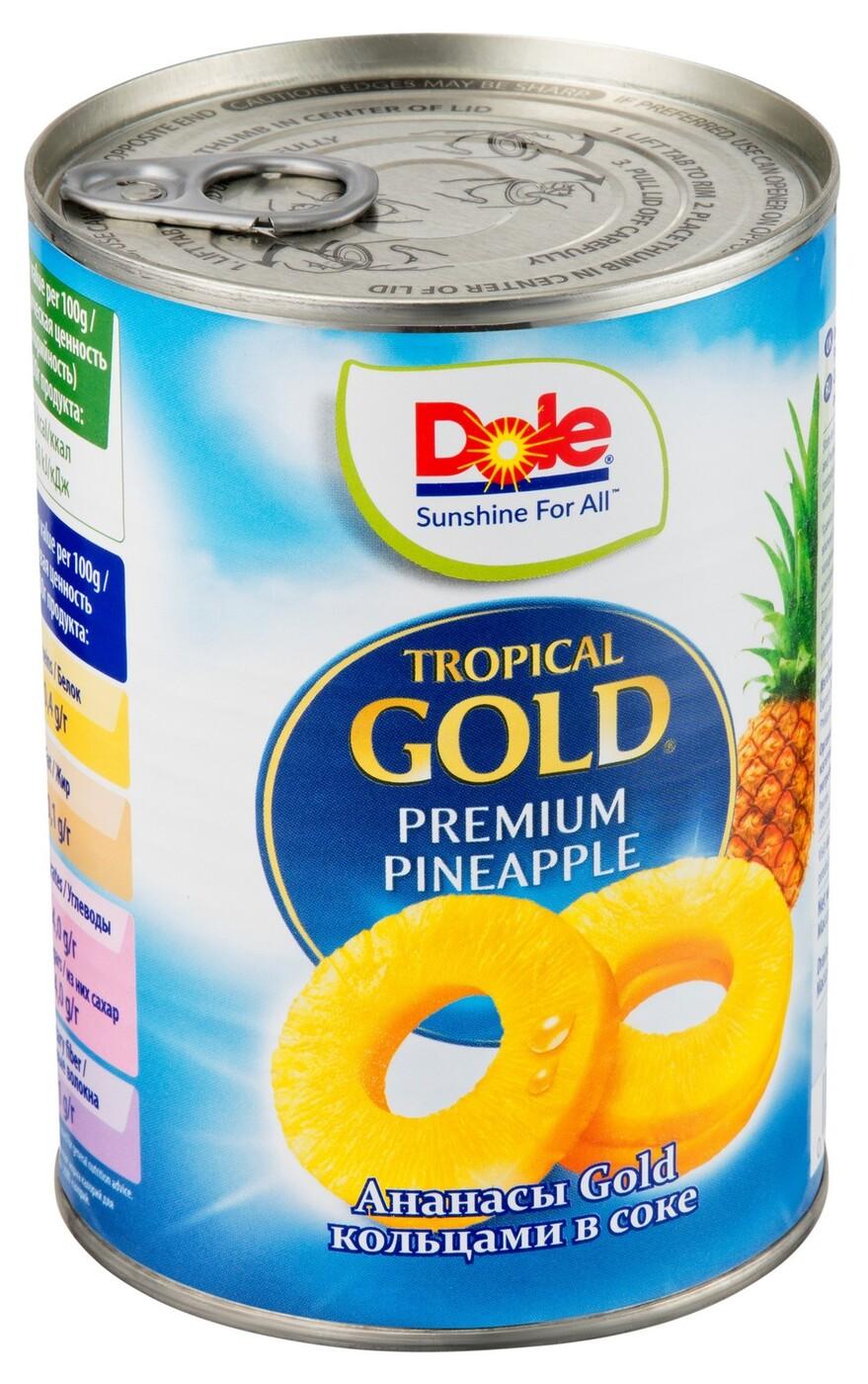 Ананасы Dole Gold кольцами в соке, 567 гр., ж/б